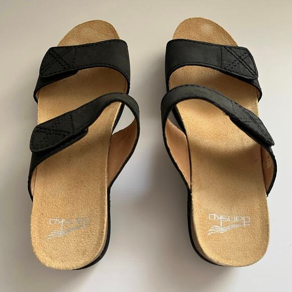 Dansko Maddy Wedge Sandals Nubuck Leather Slip-On Comfort Black Size 40/9.5-10 - Picture 12 of 12